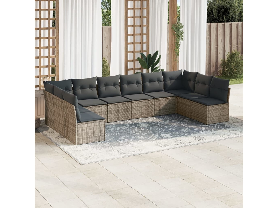 Conjunto de sofás de jardín de 10 piezas DKD Home Decor con cojines de mimbre gris