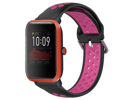 Correa Smartwatch para Amazfit Bip 1S 20mm Silicona Deportiva Transpirable Perforada (Negro + Rojo Rosa)