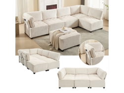 Sofá Modular De 6 Plazas, 308 Cm, Terciopelo De Pana, Estructura En Tonos Beige.