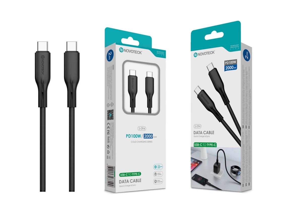 Cable de datos de carga rápida de 5 A, PVC, diseño macarrón, negro, USB C a tipo C, 2 m