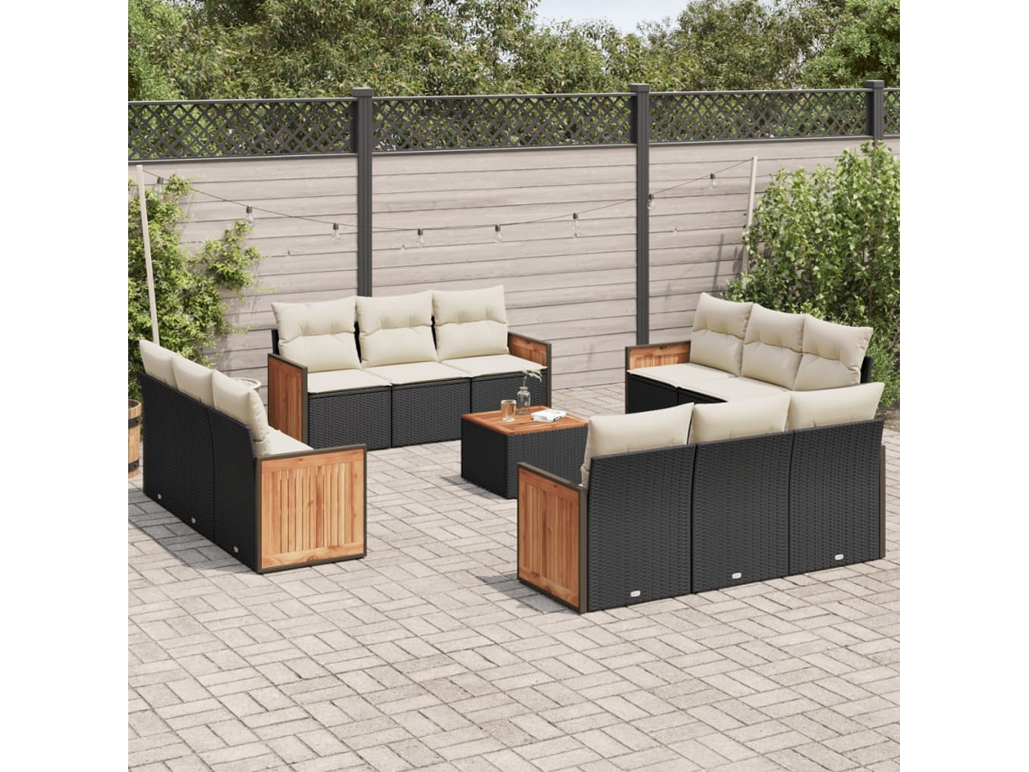 Conjunto de 13 sofás de jardín con cojines de mimbre sintético negro, Dkd Home Decor