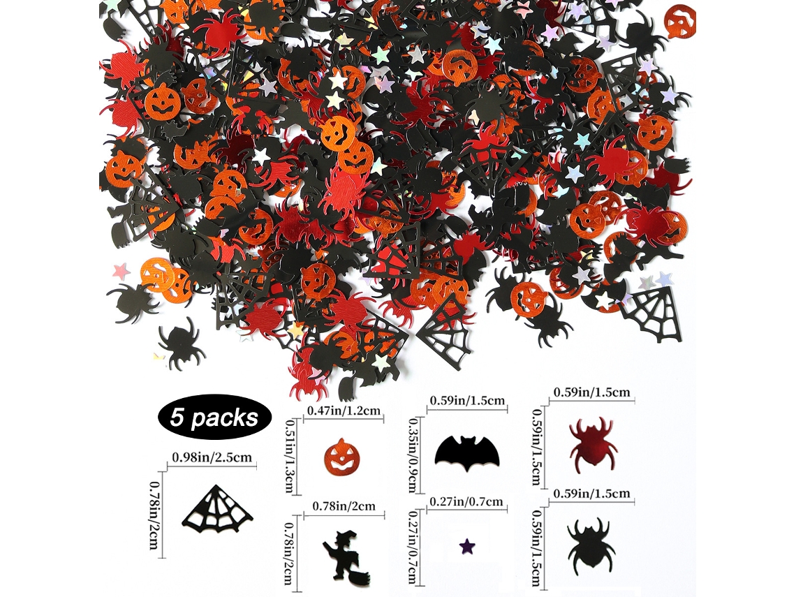Confeti de mesa de Halloween en 5 bolsas – Fantasmas, murciélagos y brujas, 75 g NEVEANCE