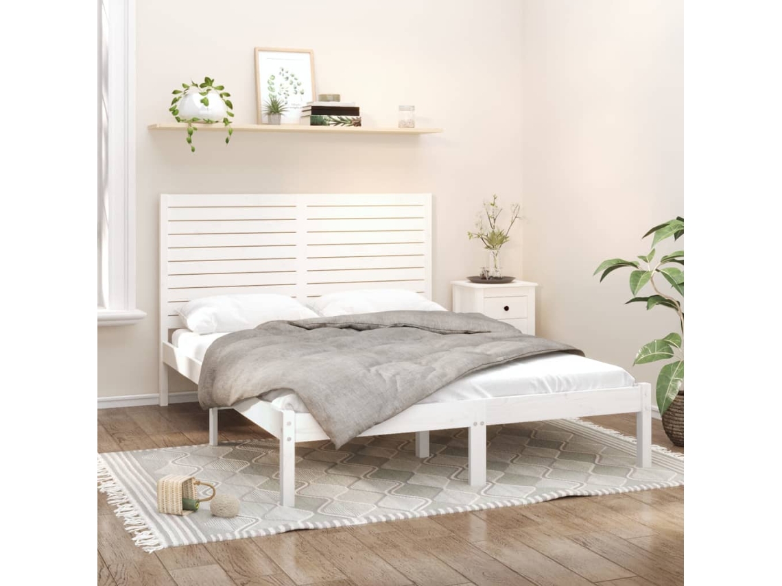 Estructura De Cama Madera Maciza Blanca 120x200 Cm