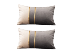 Juego De 2 Fundas De Almohada De Terciopelo Con Detalles En Cuero Dorado, 30 X 50 Cm