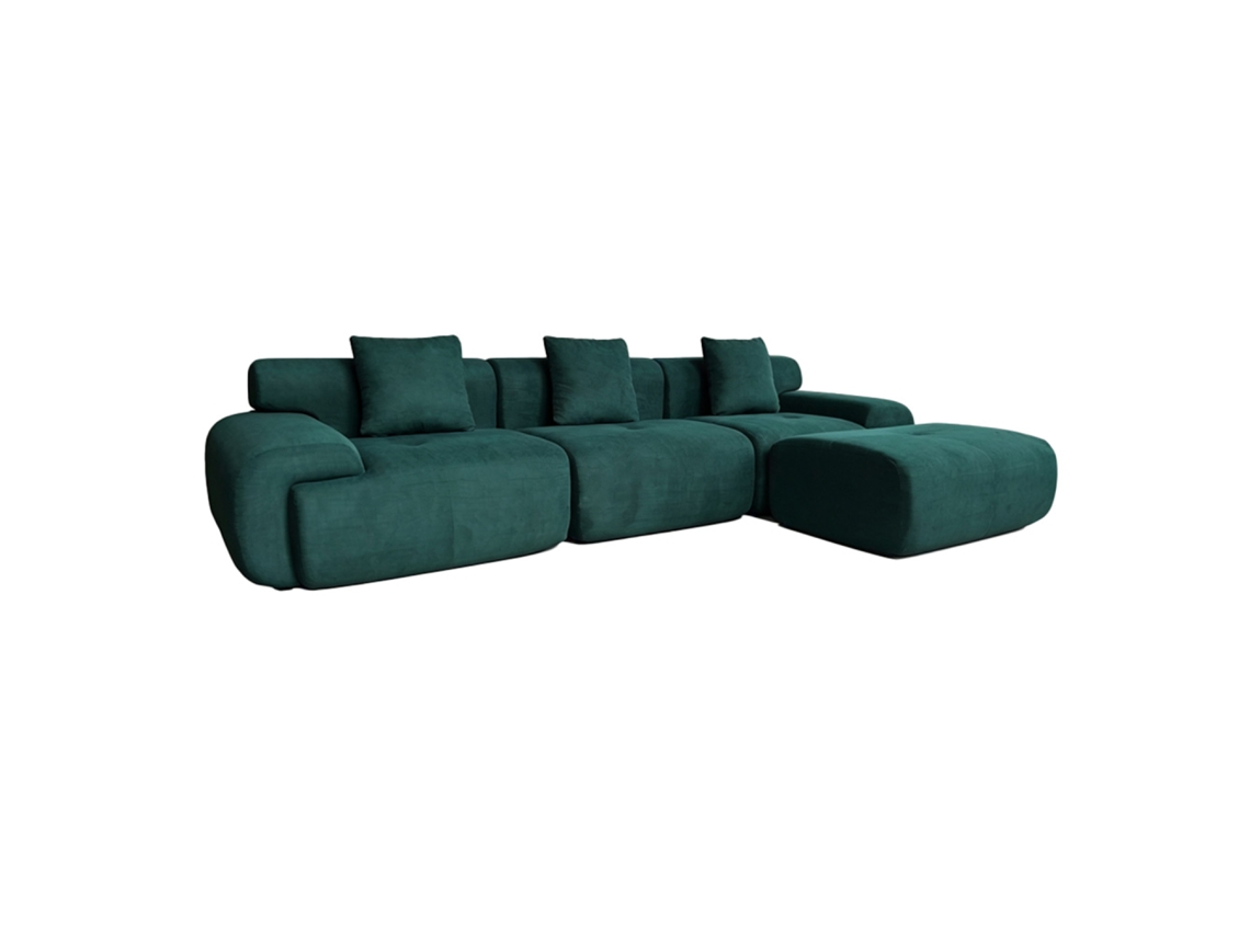 Sofá modular compacto Sheffield en tela de chenilla verde oscuro, 4/5 plazas, U CONCEPT