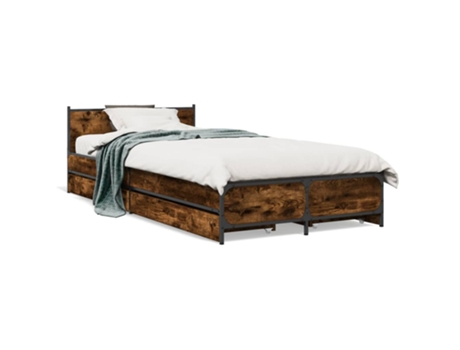 VIDAXL Cama Ahumada con Cajones Madera de Roble Madera Marrón (90x200cm)