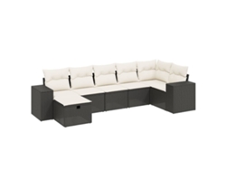Conjunto de 7 sofás de jardín con cojines, mimbre, negro, MAISON EXCLUSIVE (7 piezas)