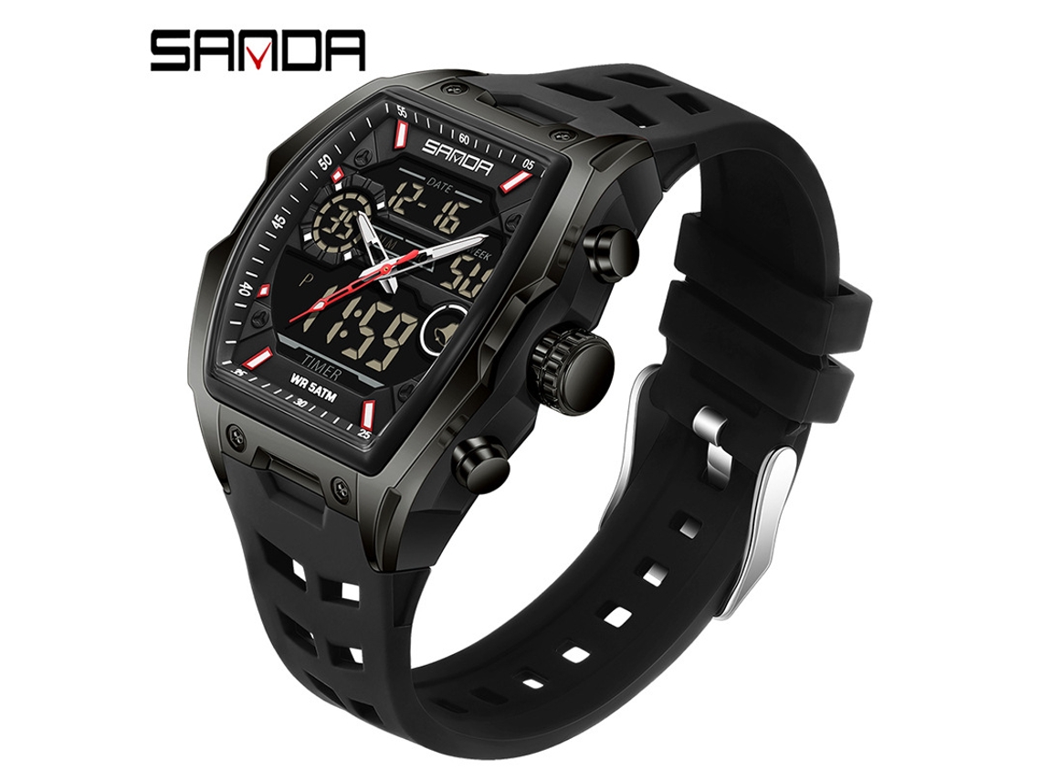 Reloj Electrónico De Moda (totalmente Negro) Con Acabado Luminoso Y Alarma Resistente Al Agua.