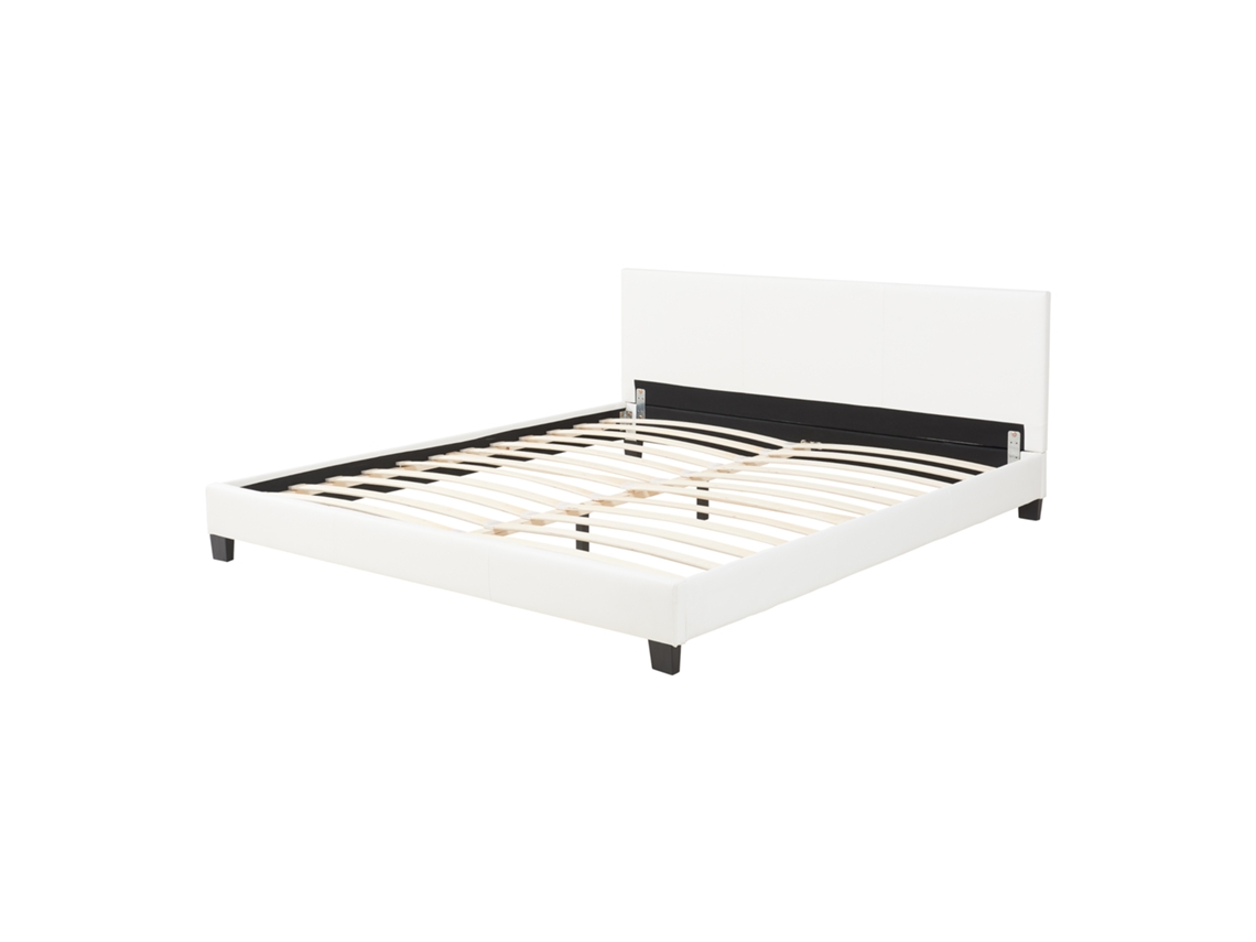Cama de matrimonio CORIUM (210 x 189 x 78 cm - Piel sintética - Blanco)