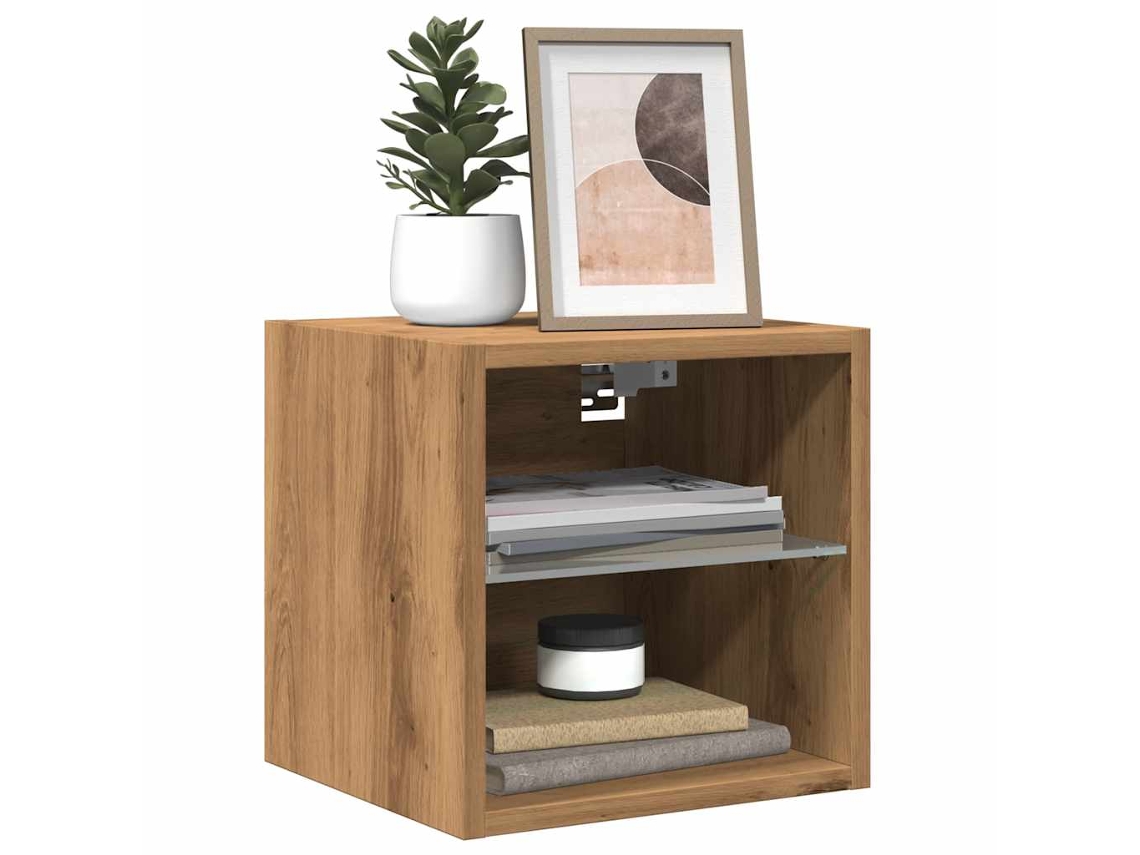 Mueble De Tv De Pared Con Luces Led Roble Artisian 30x28,5x30cm