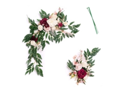 Arco de simulación de boda con decoración floral y telón de fondo para escenario