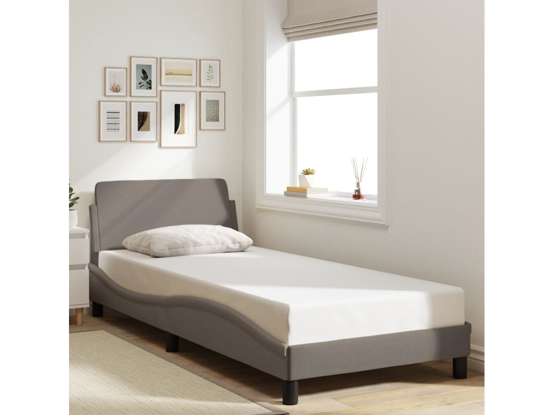 Estructura De Cama Con Cabecero Sin Colchón Tela Taupe 90x190cm