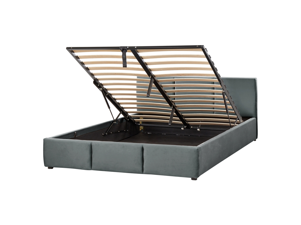 Cama con almacenaje BELIANI Bousse de Terciopelo Gris 171x219x79