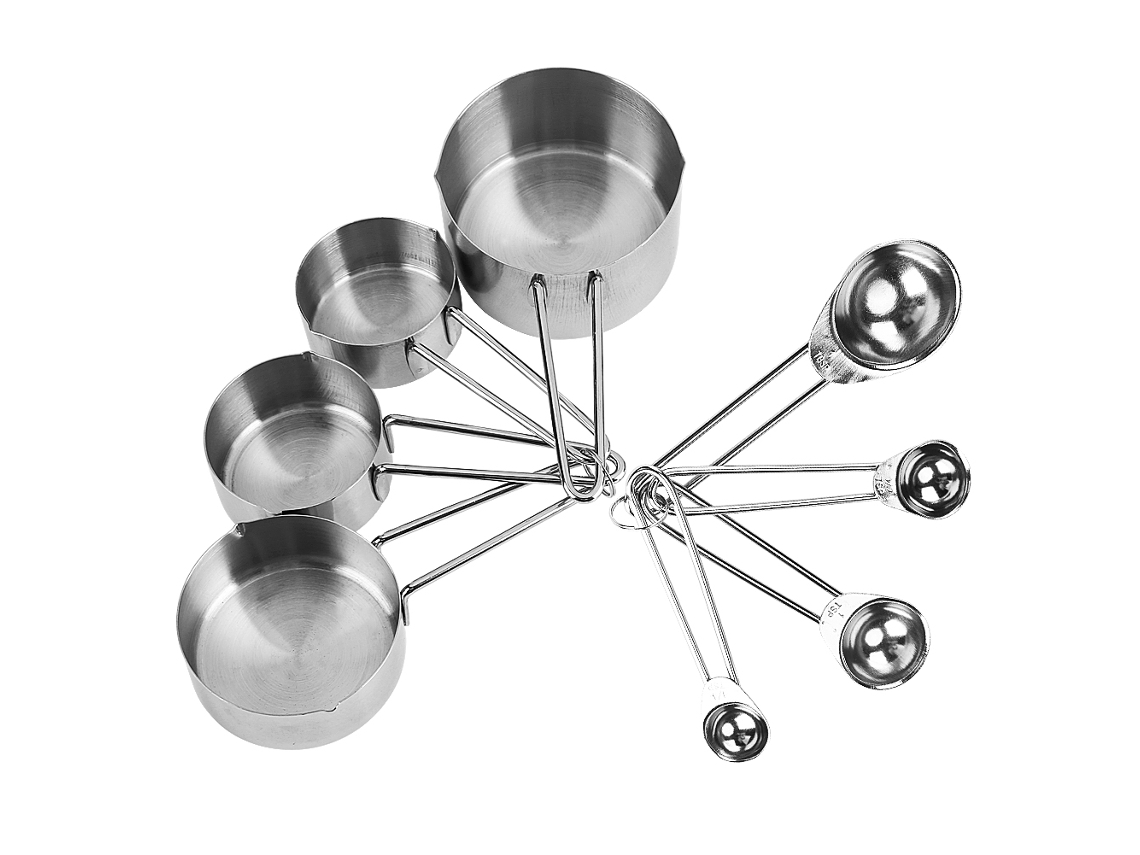 Juego De 8 Piezas De Tazas Y Cucharas Medidoras De Acero Inoxidable 430 Para Cocina, Repostería, Azúcar, Café Y Leche.