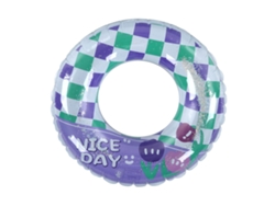 Flotador inflable de PVC con diseño de cuadrícula para piscina, ideal para viajes a la playa.