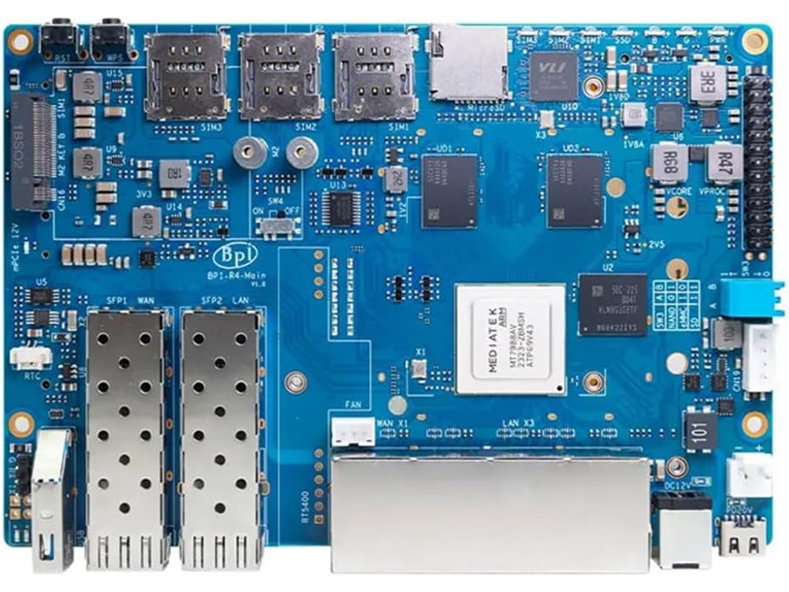 Para La Placa De Desarrollo Del Enrutador Banana Pi-r4 4gb Ram Mt7988a Con 2 Sfp De Alto Rendimiento De Código Abierto