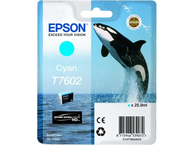 Cartucho de tinta original EPSON, T7602, Orca 25,9 ml , Cian, C13T76024010