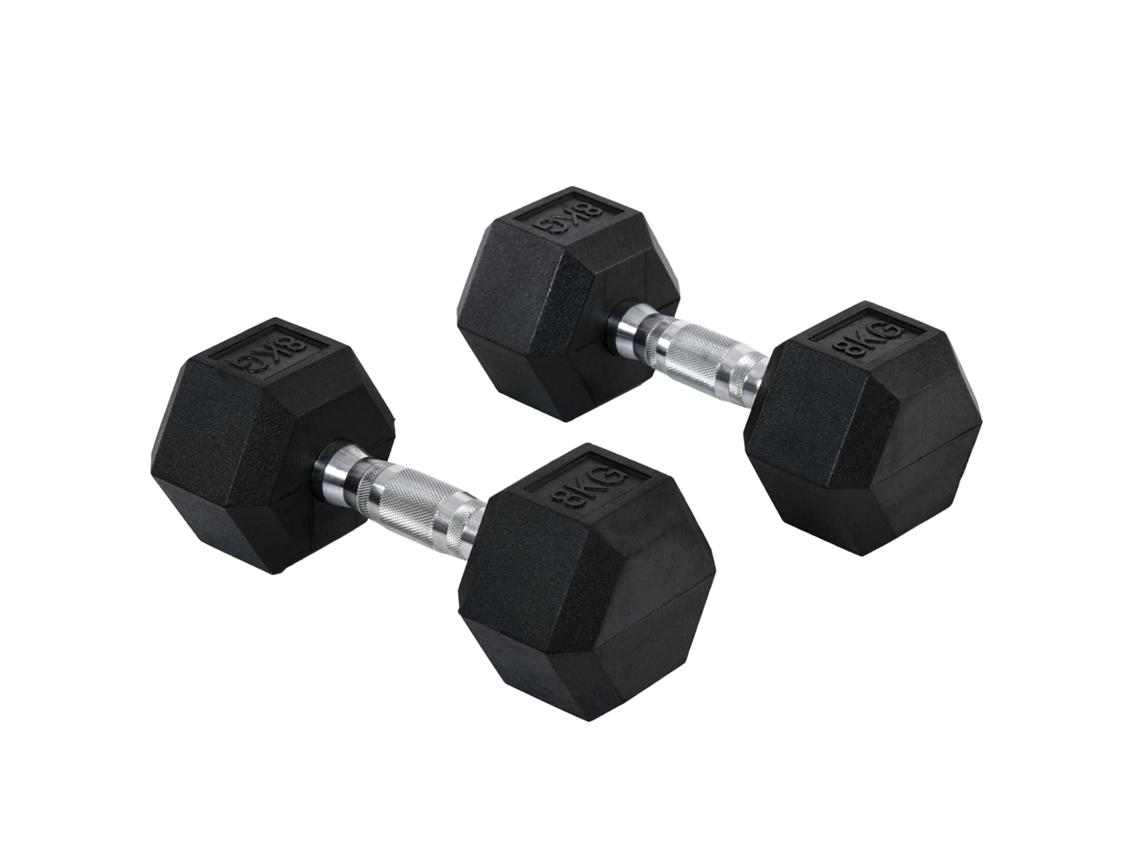 Mancuernas Hexagonales 2x8kg Hierro Fundido Goma Negra