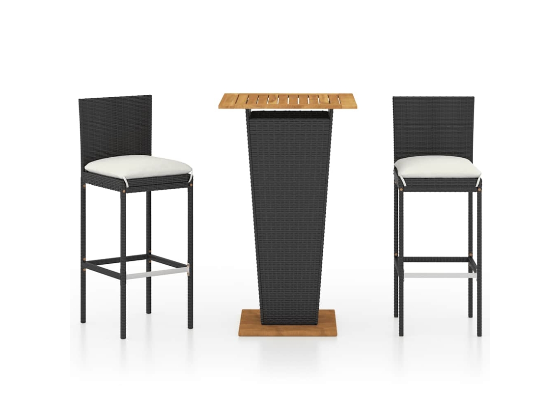 Maison Exclusive - Set De Muebles De Bar Jardín 3 Piezas Y Cojines Ratán Pe Negro
