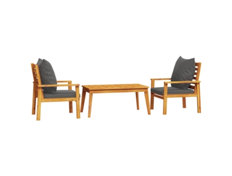 Conjunto 3 de muebles para jardín VIDAXL con cojines madera acacia