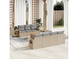 Conjunto de sofá de jardín de 8 piezas con cojines, mimbre beige mixto, DKD Home Decor