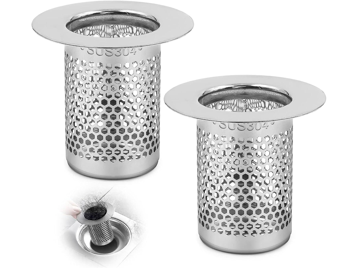 2 Filtros De Drenaje De Acero Inoxidable 5cm Para Cocina Baño Balcón Antiobstrucción