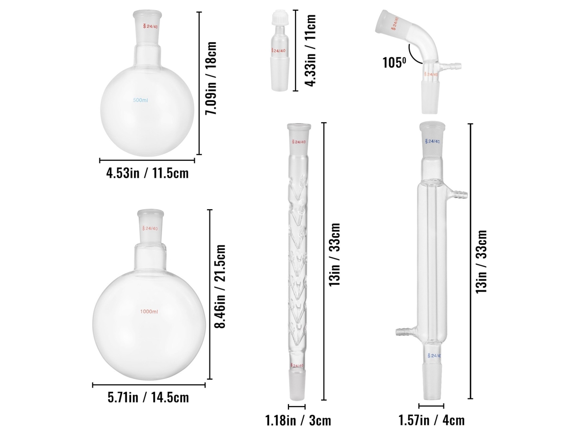 Kit Cristalería Laboratorio Química Orgánica 24/40 Juntas 32 Piezas VEVOR