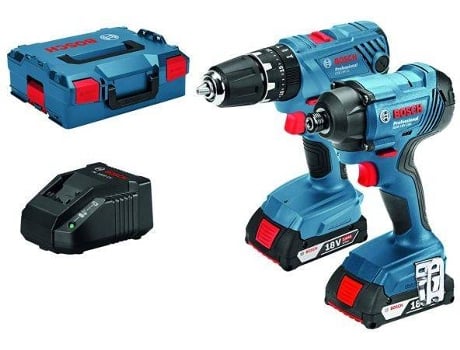 Conjunto de Destornillador-Taladro y Destornillador de Impacto BOSCH Gsb18V-21+Gdr 18V-160+2X2,0Ah+L-Boxx