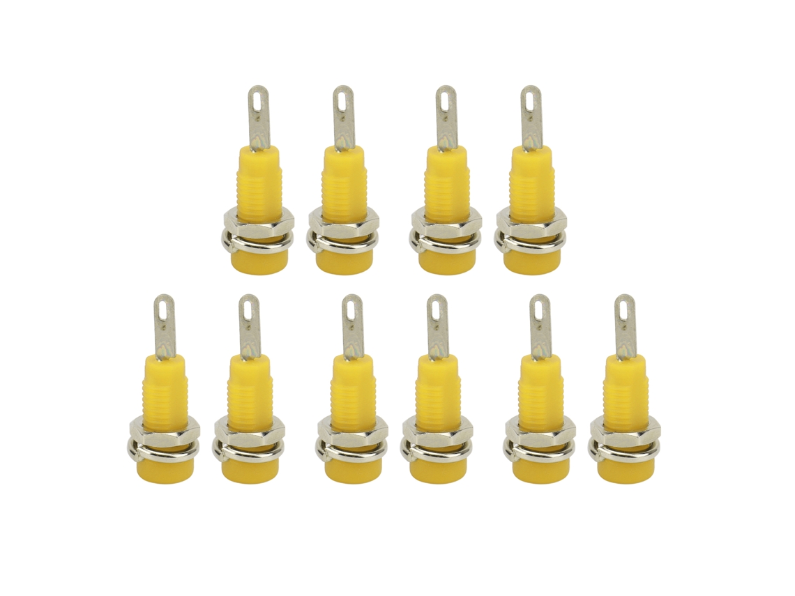 10 Unidades De Adaptadores De Enchufe Banana De 2 Mm J.40003 Para Panel, Conexión Estable Para Instrumentos Electrónicos, Color Amarillo.