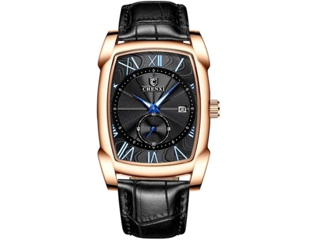VEANXIN Reloj Retro para Hombre Correa de Cuero Reloj de Pulsera Cuadrado Impermeable-Marrón oro rosa