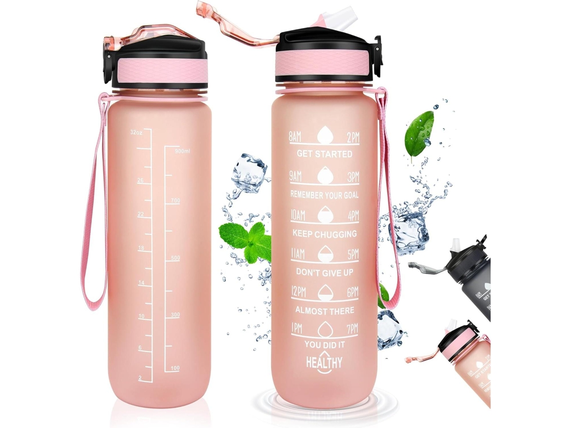 Botella de agua Mdug 1 con marcadores de tiempo y pajita, 946 ml (32 oz) - Botella de agua deportiva