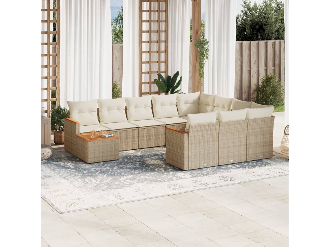 Conjunto de sofá de jardín de 11 piezas con cojines de mimbre beige DKD Home Decor