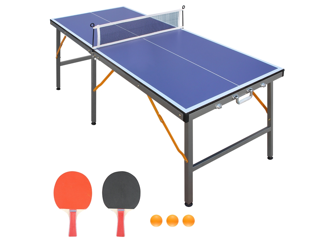 Mesa De Ping Pong Plegable, Superficie Azul, 6 Patas, Para Niños Y Adultos.