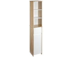 Armario Alto De Baño Mueble Columna De Con 1 Puerta Cajón Y 3 Estantes Balda Ajustable Para Cocina Salón 32,6x30x171,2 Cm Madera Natural Y Blanco