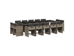 Juego de comedor de jardín de 15 piezas con cojines de mimbre, gris, EXCLUSIVO DE LA CASA (15 piezas)