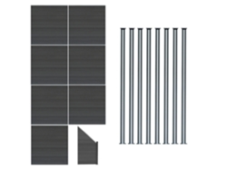 Valla exterior WPC 185 x 1311 cm | Gris | 7 paneles rectos, 1 panel oblicuo y 8 postes con LED solar | Panel de doble cara | Monstershop