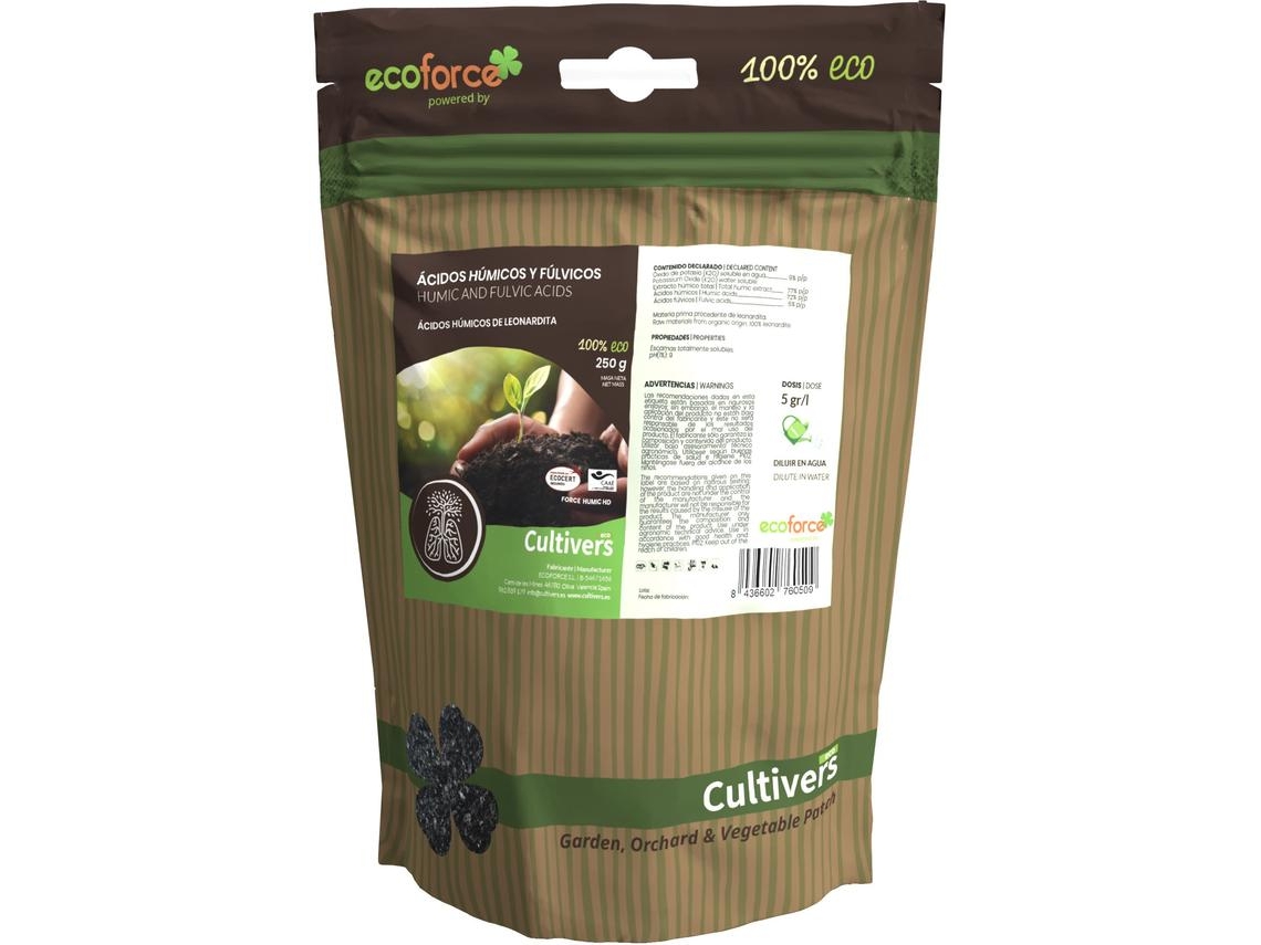 CULTIVERS Abono de Ácidos Húmicos y Fúlvicos 250 g Fertilizante super concentrado ecológico. Producto 100% soluble de Leonardita
