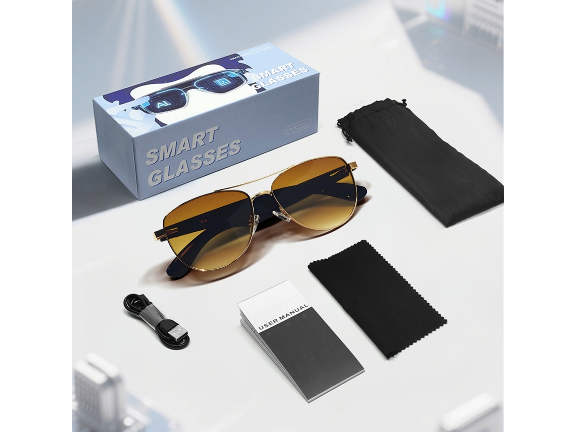 Gafas inteligentes Eifson GT32, auriculares Bluetooth, gafas de sol con protección UV y antirreflejos (marrón dorado)
