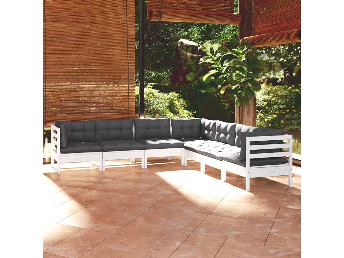 Conjunto de salón de jardín DKD Home Decor con cojines de pino macizo blanco