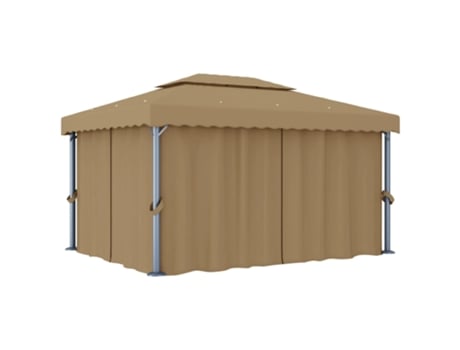MAISON EXCLUSIVE Cenador con cortina gris taupe aluminio 4x3 m