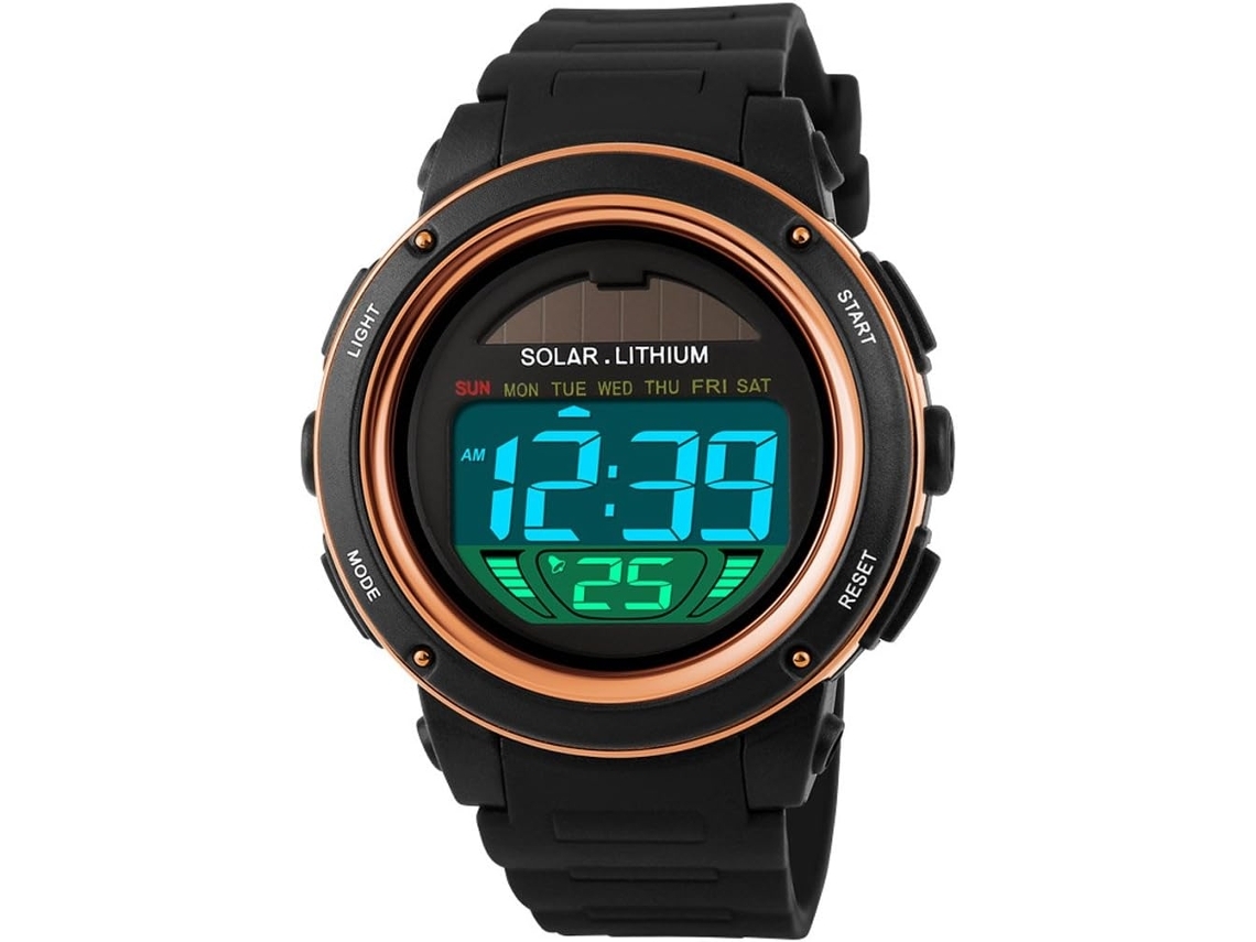 Reloj deportivo multifunción con alarma, cronómetro, Digital, Led, cuarzo, energía Solar, negro