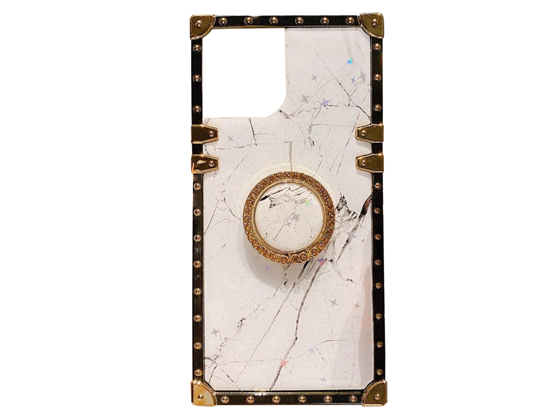 Cubierta Para Iphone 12 Con Patrón De Mármol Cuadrado De Cobertura Completa Antichoque 3d Tpu Con Soporte Blanco