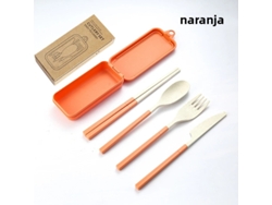 Juego de cubiertos portátil de cuatro piezas, fabricado en plástico PP ecológico, desmontable. Mdug (naranja).