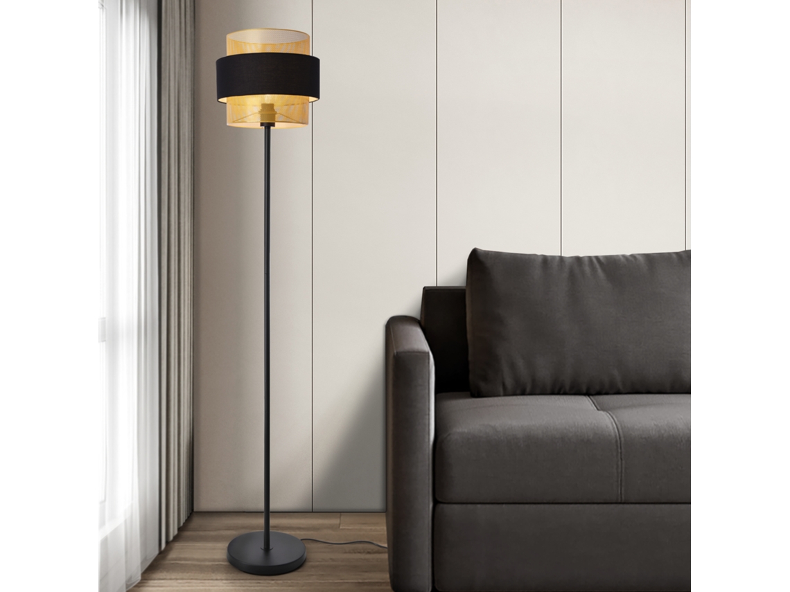 Lámpara de pie Albans pantalla doble metal, plástico y tela 160 x Ø 30 cm - Negro / Dorado LUX.PRO
