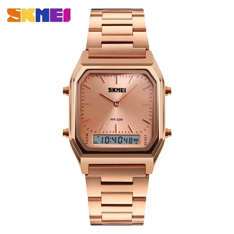 Reloj MDUG Quartz con doble zona horaria digital, cronógrafo deportivo y resistente al agua (oro rosa)