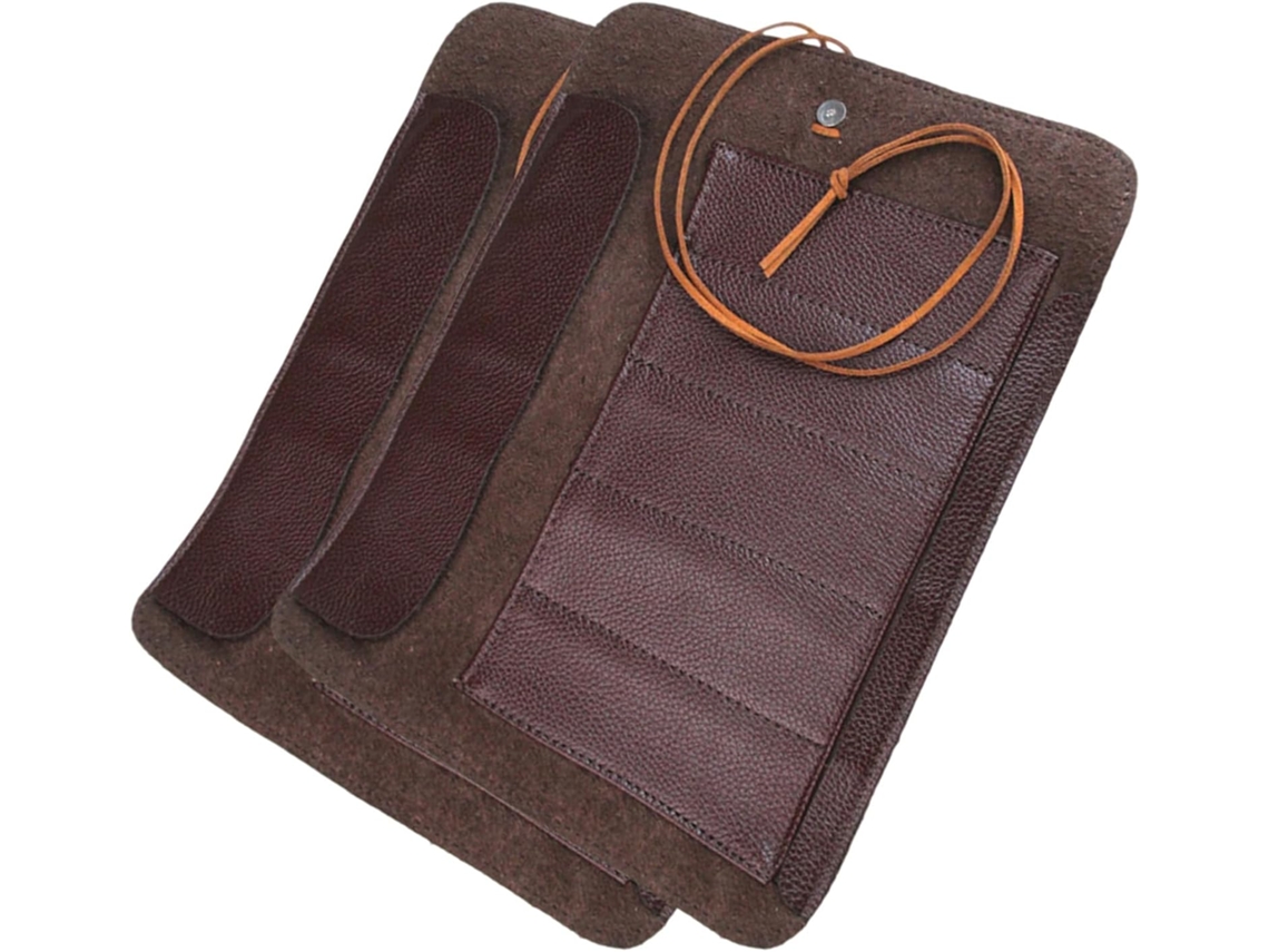 Estuche Rodante De Cuero Marrón Práctico Almacenamiento Herramientas Tallado