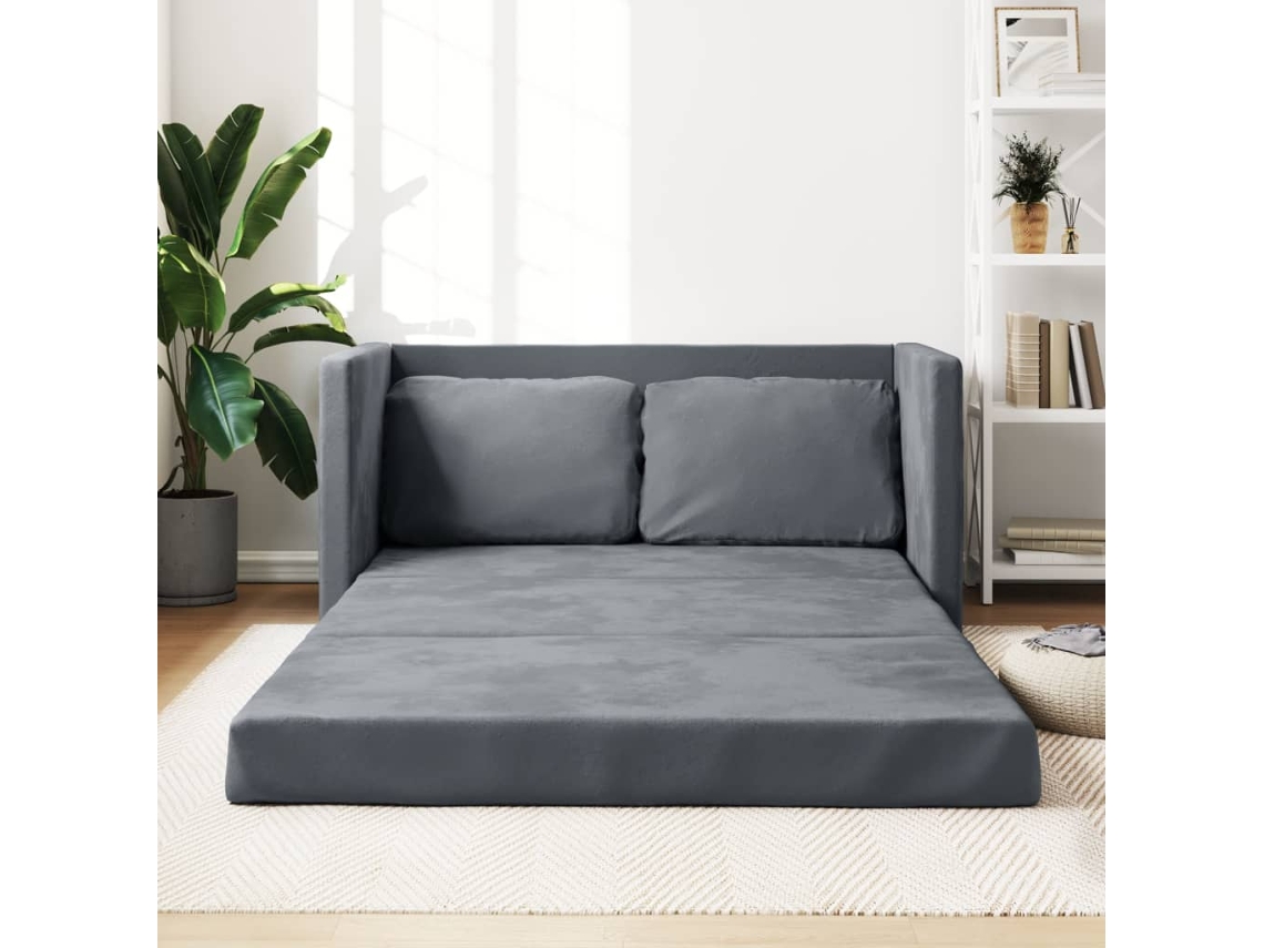 Sofá Cama De Suelo 2 En 1 Terciopelo Gris Oscuro 122x204x55 Cm