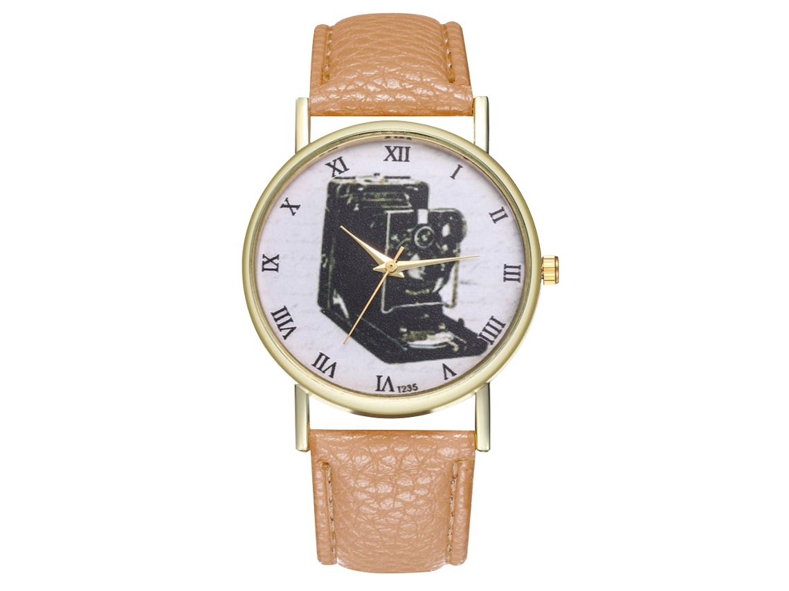 Reloj Analógico De Cuarzo Para Mujer Y Hombre Con Correa De Pu Estilo Clásico (beige)
