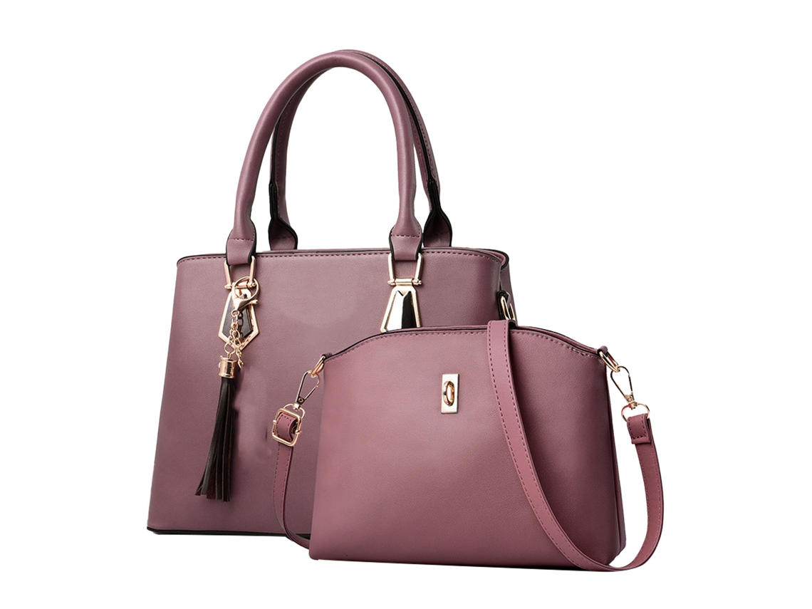 Conjunto De 2 Bolsos De Mano Para Mujer De Piel Sintética, Gran Capacidad, Bolso De Hombro Moderno De Color Morado Claro.