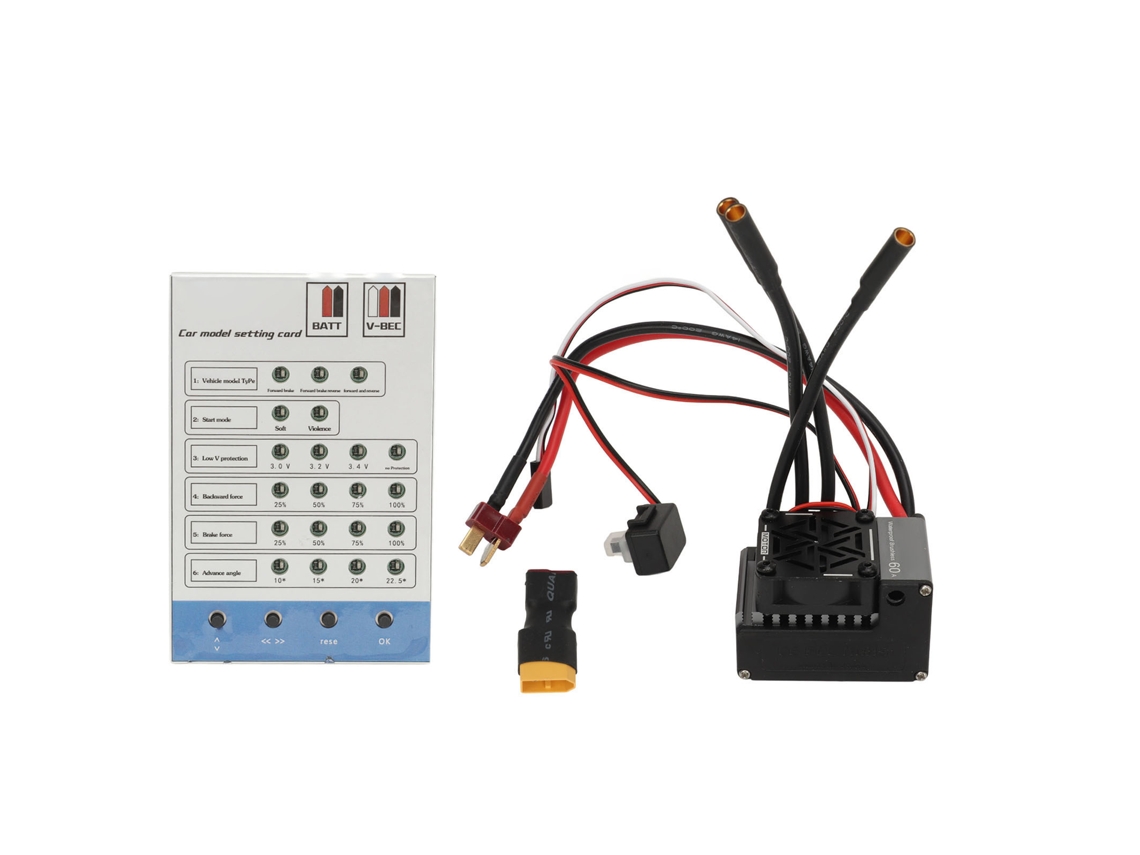 Controlador de velocidad eléctrico sin escobillas de 60 A resistente al agua, 2s-3s, con tarjeta de programación para coche RC a escala 1/10.
